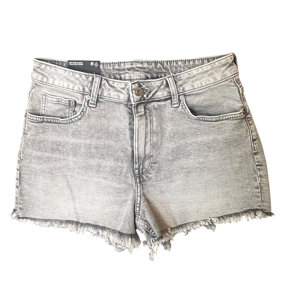 H&M Divided High Waist Shorts Womens 8 Gray Cut Off Denim Grunge Summer Festival